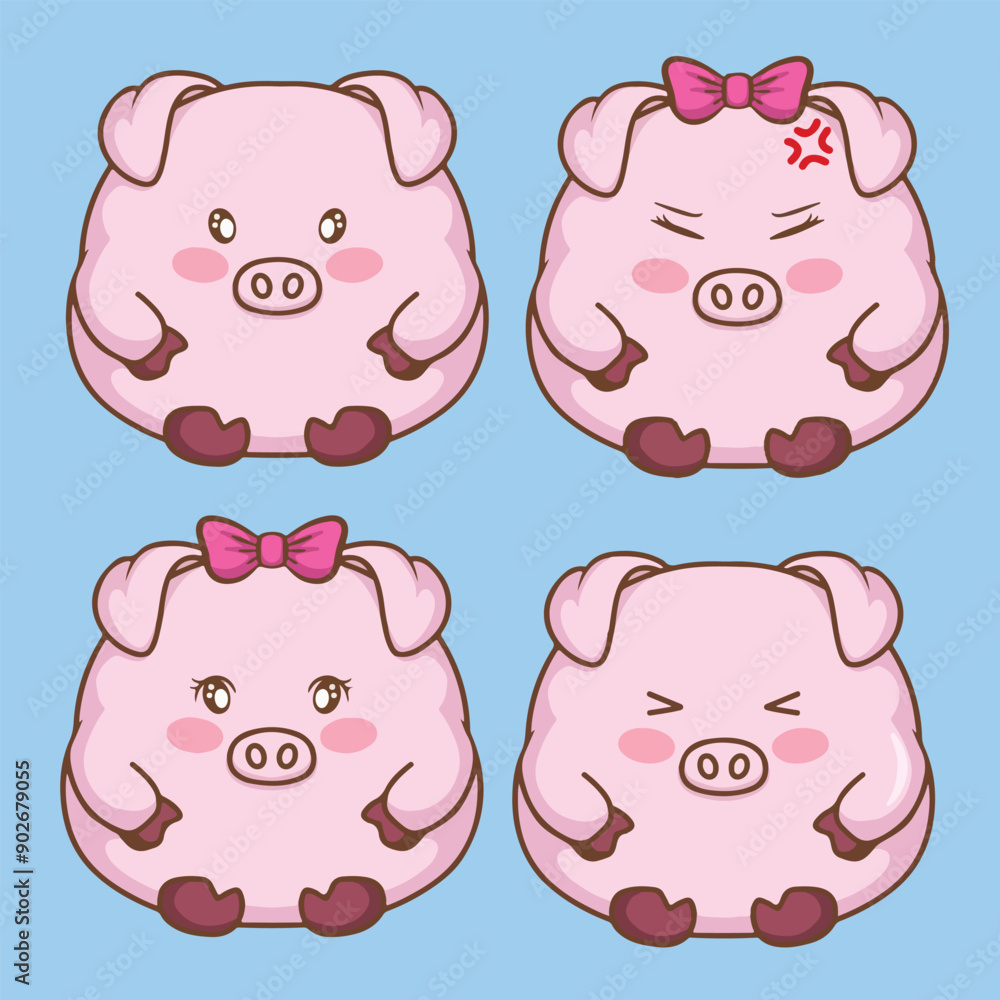 illustration art cute pig sticker bundle set vector illustration art cute pig sticker bundle set vector