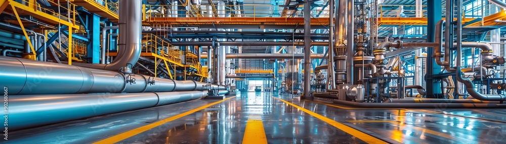 Industrial pipes and machinery in a factory setting. Industrial pipes and machinery in a factory setting.