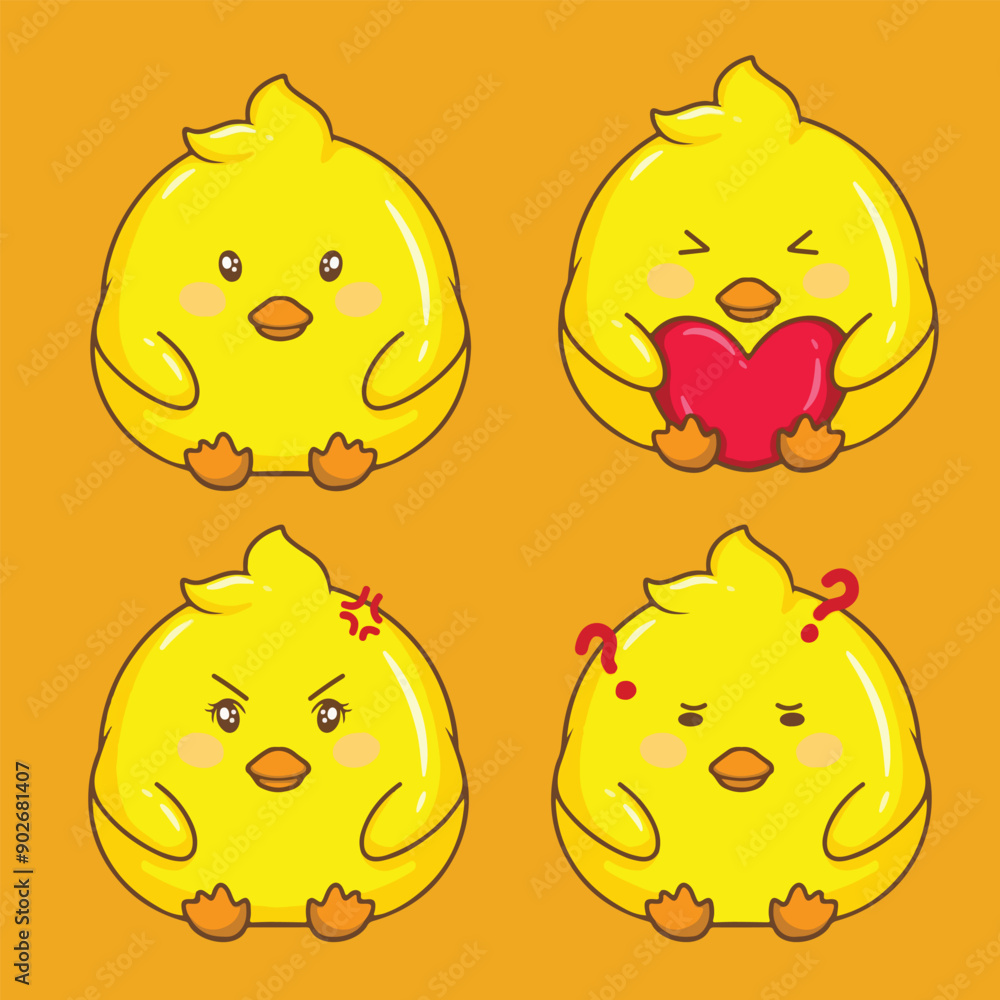 Obraz premium illustration art cute chicks sticker bundle set vector