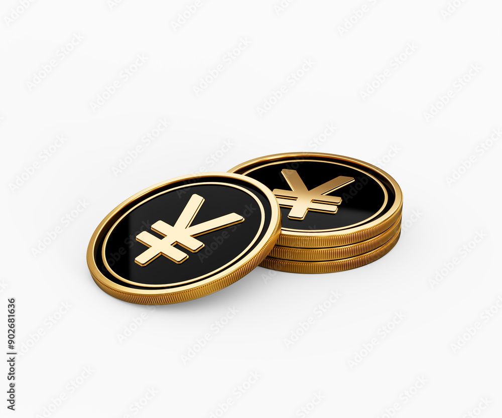 Sleek Golden And Black Japanese Yen Coins Rounded Coins Stack On White Background 3d Illustration Sleek Golden And Black Japanese Yen Coins Rounded Coins Stack On White Background 3d Illustration