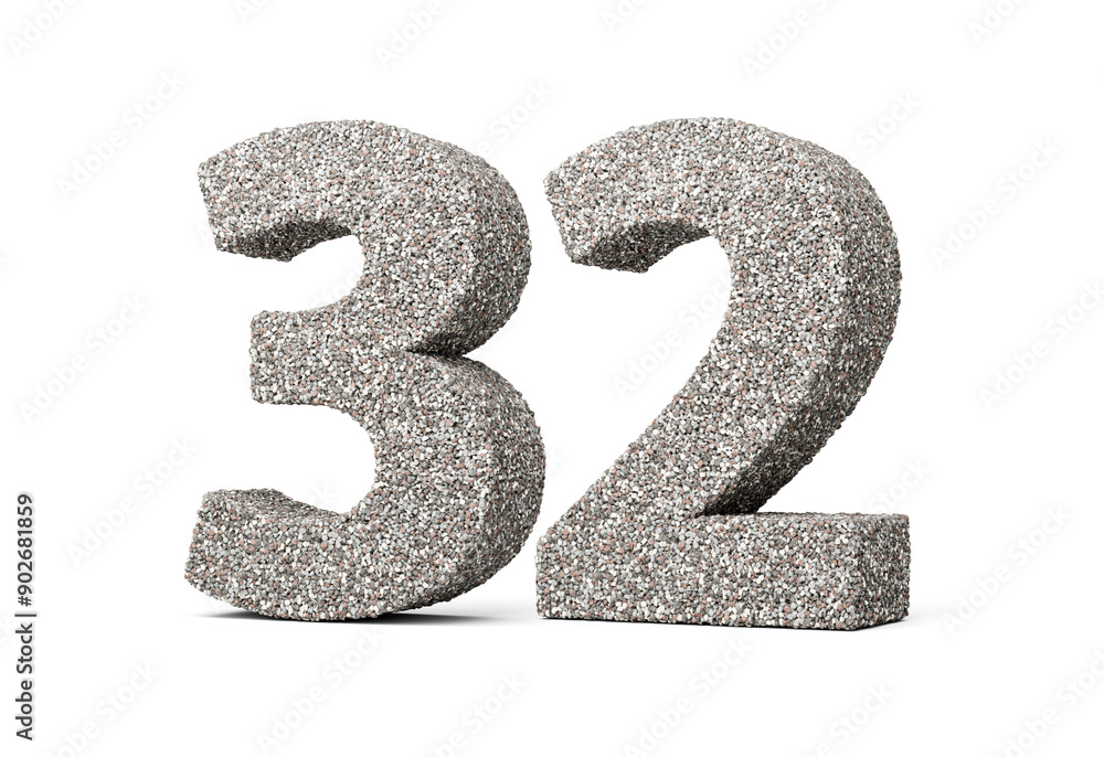 Number Thirty Two 32 Digit Made Of Rock Fragments Or Gravels On White Background 3d Illustration Number Thirty Two 32 Digit Made Of Rock Fragments Or Gravels On White Background 3d Illustration