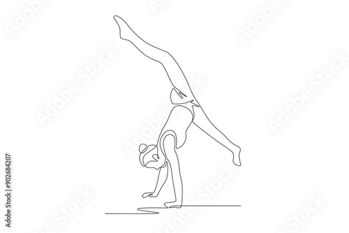 A woman who is passionate about training for gymnastics. Olympics gymnastics concept one-line drawing