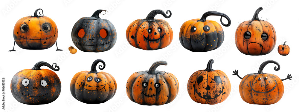 Ten Spooky Pumpkins With Various Expressions for Halloween Decorations Ten Spooky Pumpkins With Various Expressions for Halloween Decorations