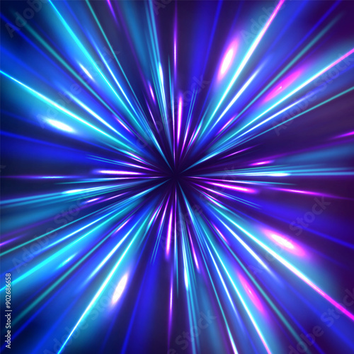 Abstract fast moving glowing neon particle created blue light curve line motion, digital futuristic internet data speed. Expressway, the effect of car headlights. Low-poly construction of fine lines.