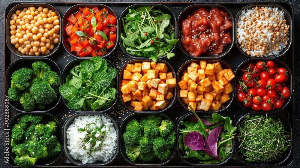 Detailed High-Definition Image of a Healthy Meal Prep with Fresh Ingredients and Colorful Presentation Detailed High-Definition Image of a Healthy Meal Prep with Fresh Ingredients and Colorful Presentation