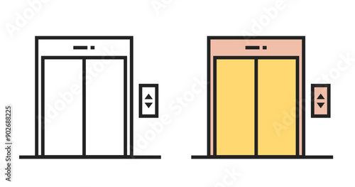 Elevator lift doors line outline stroke art icon vector graphic illustration set image clipart