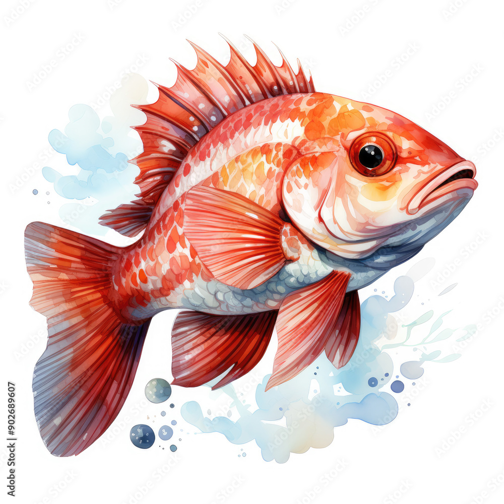 Fototapeta premium Watercolor Rockfish, clipart Illustration, Generative Ai
