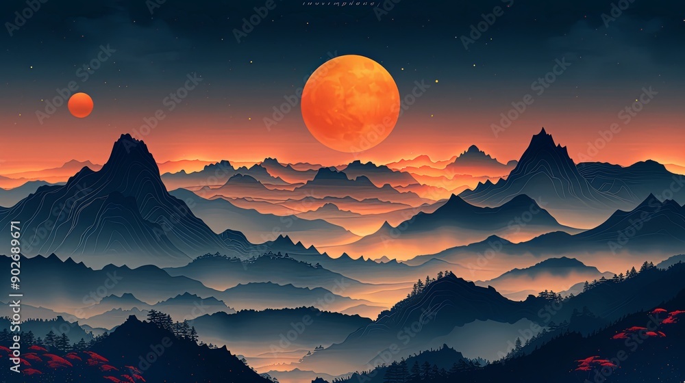 vector, illustraiton, landscape wallpaper design with Golden mountain line arts, luxury background design for cover, invitation background, packaging design, fabric, and print. Vector illustration vector, illustraiton, landscape wallpaper design with Golden mountain line arts, luxury background design for cover, invitation background, packaging design, fabric, and print. Vector illustration