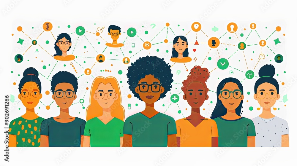vector, illustraiton, Online meeting people. Flat-style illustration for social networks, magazines, apps and the web vector, illustraiton, Online meeting people. Flat-style illustration for social networks, magazines, apps and the web