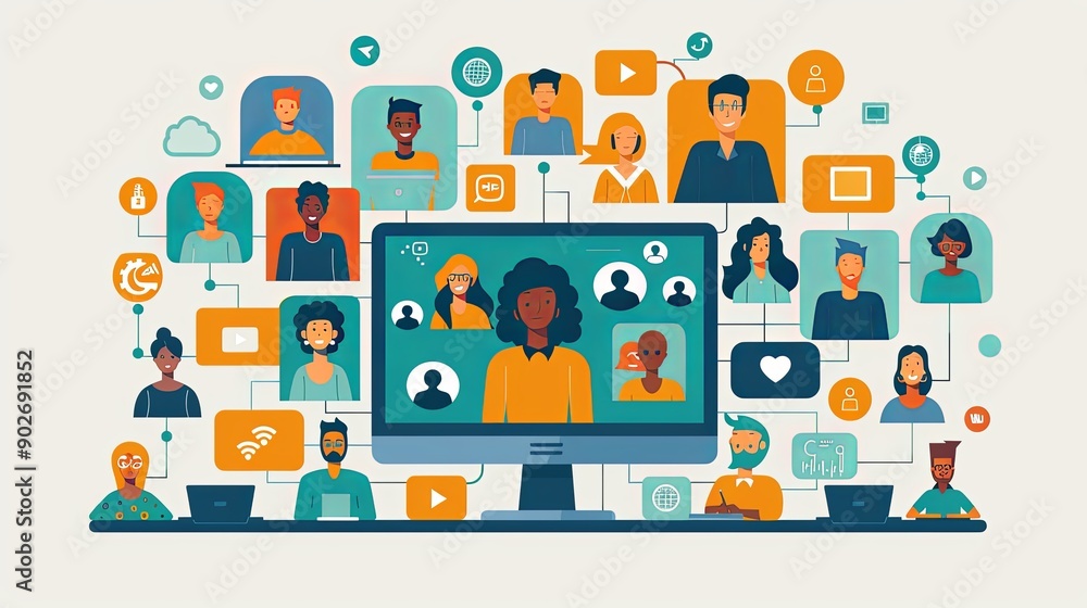 vector, illustraiton, Online meeting people. Flat-style illustration for social networks, magazines, apps and the web vector, illustraiton, Online meeting people. Flat-style illustration for social networks, magazines, apps and the web