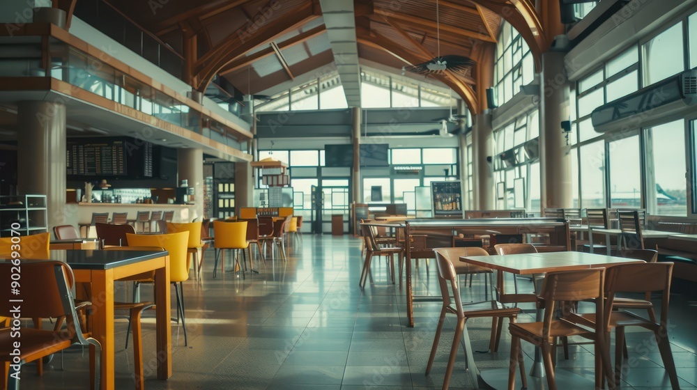 Interior of a quaint small airport terminal with a local cafe Interior of a quaint small airport terminal with a local cafe