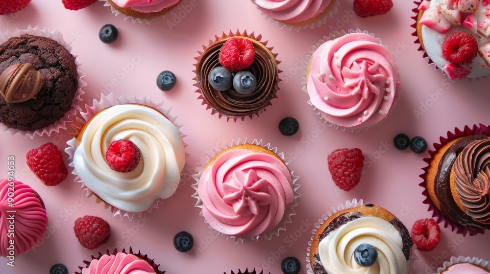 Assorted cupcakes with vibrant toppings Assorted cupcakes with vibrant toppings