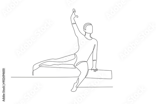 Gymnastics athlete woman on wood. Olympics gymnastics concept one-line drawing