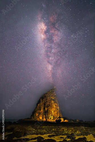 Milkyway above Watu Lumbung rock in Gunung Kidul Jogjakarta photo