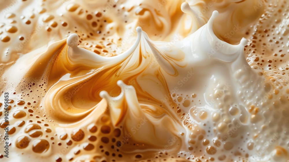Swirling milk and coffee forming intricate shapes, organic shapes, calming and artistic Swirling milk and coffee forming intricate shapes, organic shapes, calming and artistic