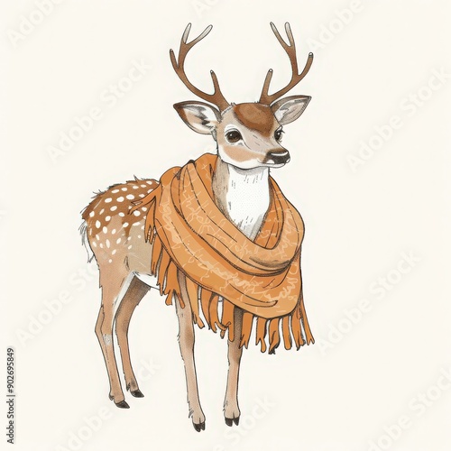 A charming deer adorned with a cozy scarf, showcasing a whimsical blend of nature and fashion in a serene setting. photo