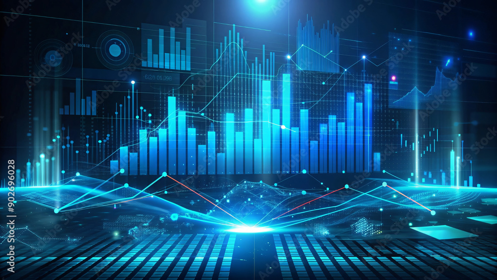 Futuristic Digital Growth Chart with Glowing Nodes and Lines Futuristic Digital Growth Chart with Glowing Nodes and Lines