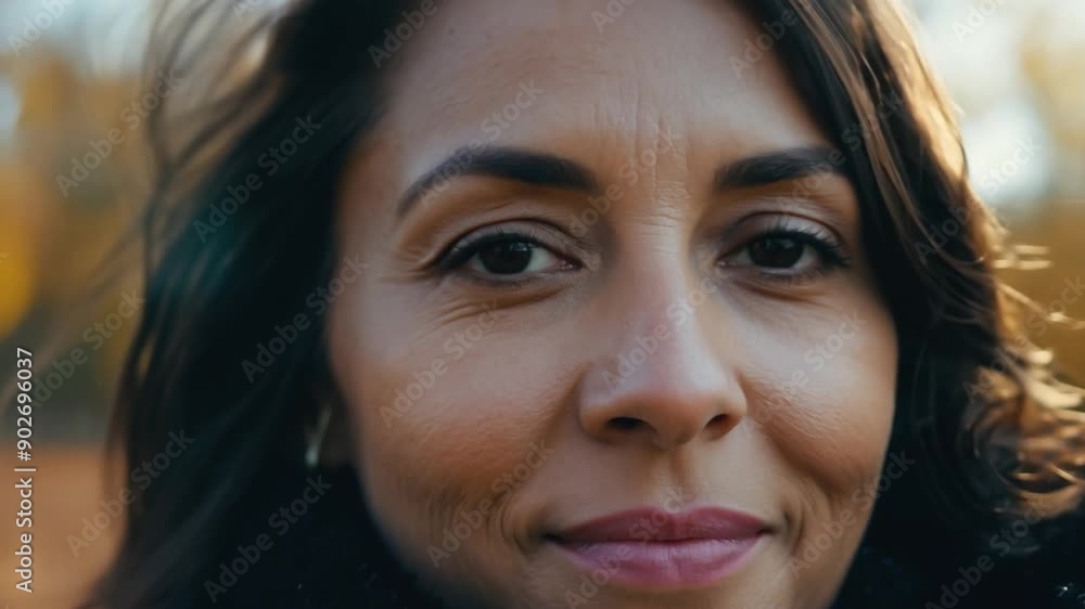 Close-up portrait of a beautiful woman with black hair walking in an autumn park Close-up portrait of a beautiful woman with black hair walking in an autumn park