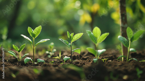 Green seedling growing in the ground. New life beginning concept.