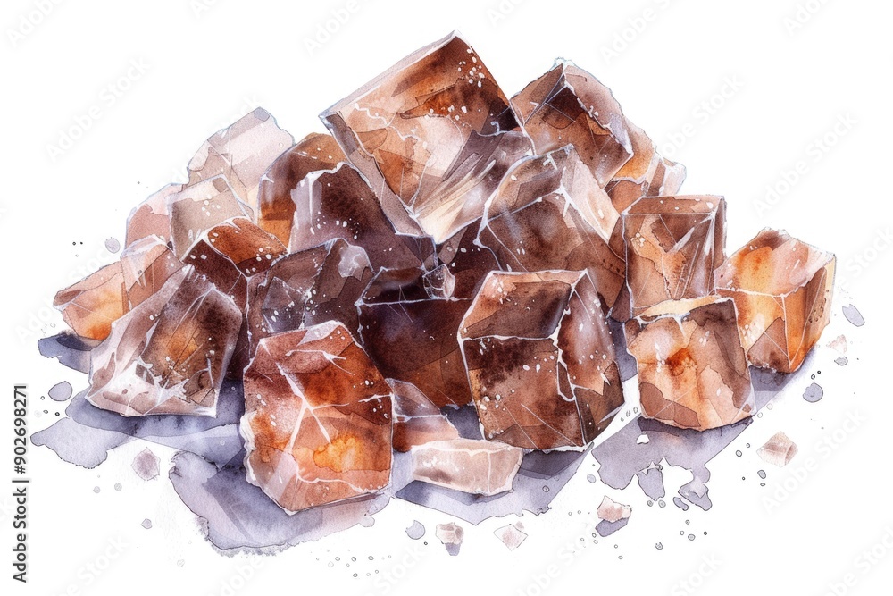 Hand-drawn Sugar Crystal Set. Watercolor Illustration of Sweet Candy and Confectionery Hand-drawn Sugar Crystal Set. Watercolor Illustration of Sweet Candy and Confectionery