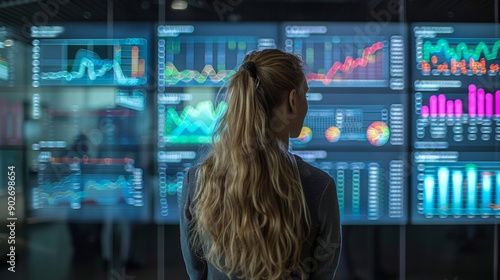 Professional Woman Analyzing Data Trends at Modern Office Space in the Afternoon