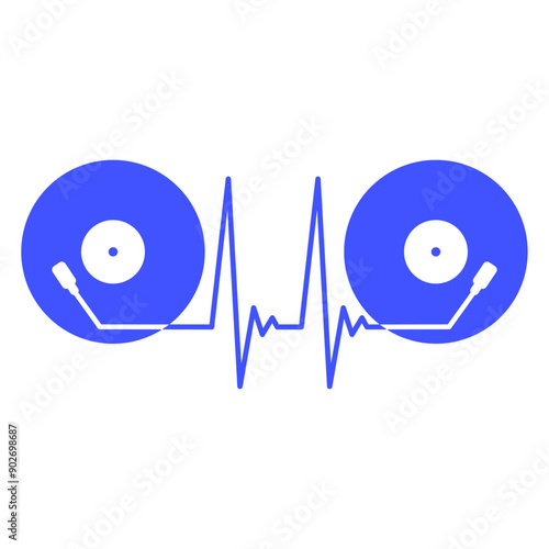 2 Vinyl Record Plate DJ Party Music Pulse Heartbeat Frequency Player Equalizer Retro Mixer Mixing Dance Party Life Techno Life Club Bass Sound Love Icon Symbol Cool Hard Style Trance Raver Disco