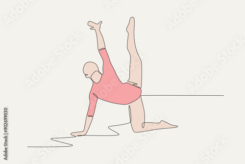Colored female gymnastics athlete. Olympics gymnastics concept one-line drawing