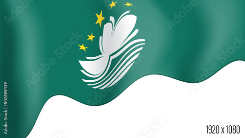 Macau country flag realistic independence day background. Macau commonwealth banner in motion waving, fluttering in wind. Festive patriotic HD format template for independence day