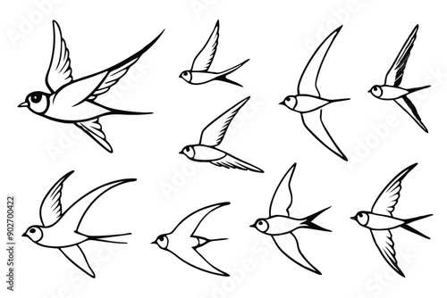 Swallow line art illustration Design Concepts