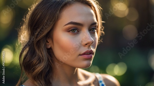 Close-up of Woman with Sunlit Glow Outdoors
