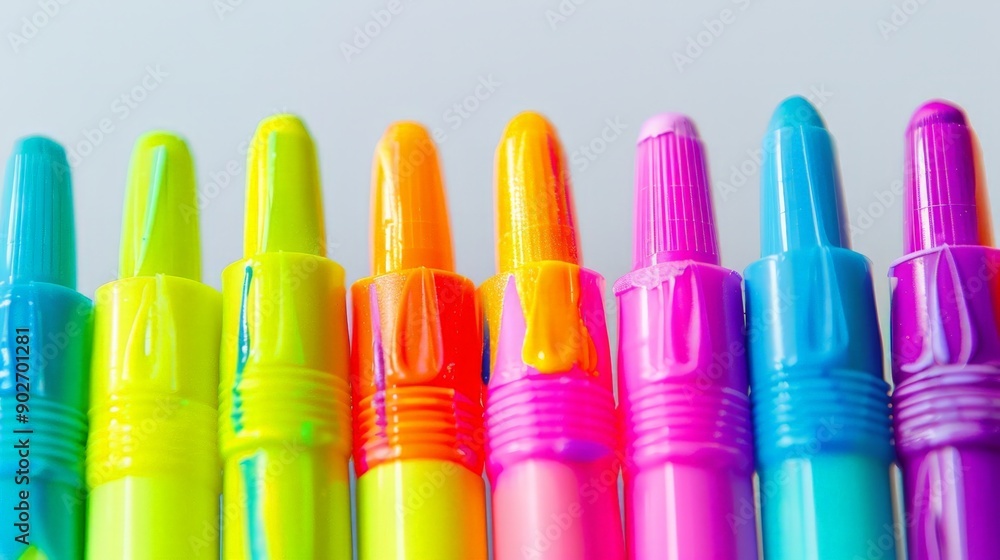 Envision a set of colorful highlighters arranged in a row. Envision a set of colorful highlighters arranged in a row.