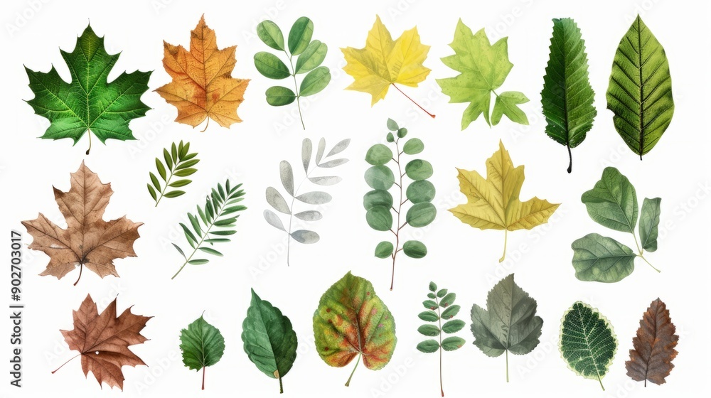 A variety of leaf shapes. Oak maple, and other deciduous tree leaves A variety of leaf shapes. Oak maple, and other deciduous tree leaves