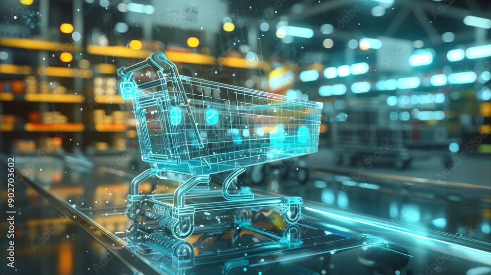 Explore the futuristic concept of an autonomous shopping cart with this 3D depiction, highlighting a seamless, tech-driven shopping experience. Explore the futuristic concept of an autonomous shopping cart with this 3D depiction, highlighting a seamless, tech-driven shopping experience.
