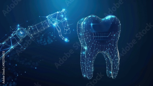 Stomatology symbol low poly triangle abstract oral dental medical care business. Connected dot particle modern render blue vector illustration