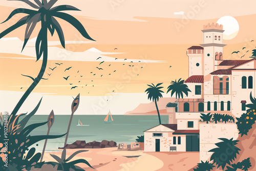 Risograph colorful riso print travel poster, card, wallpaper or banner illustration, modern, isolated, clear, simple of Netanya, Israel