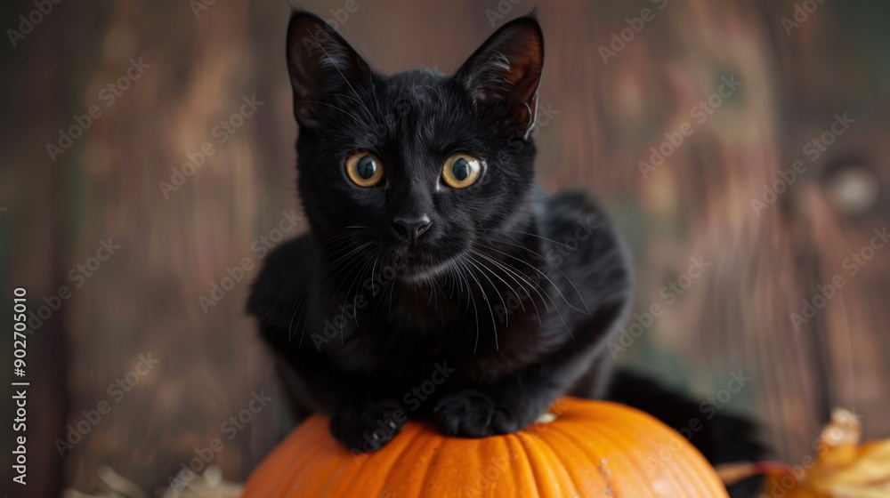 Black Cat on Pumpkin for Halloween Black Cat on Pumpkin for Halloween