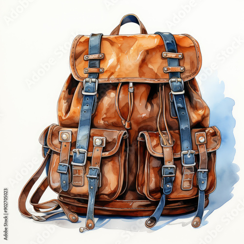 Watercolor Backpack, clipart Illustration, Generative Ai