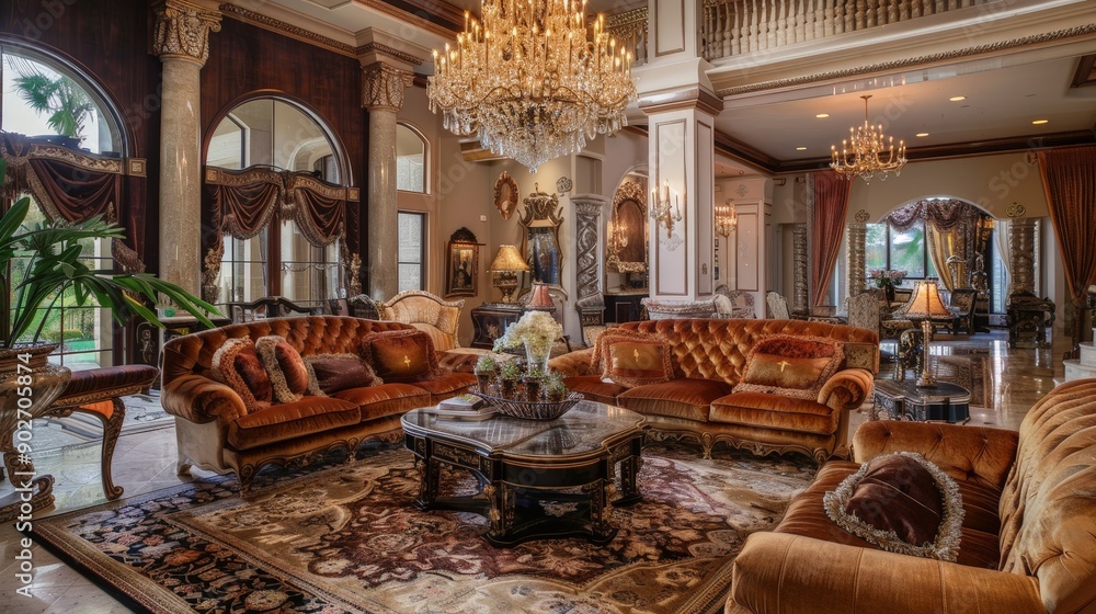 Imagine a glamorous living room with luxurious fabrics, elegant furniture, and sparkling chandeliers. The room exudes sophistication and style, with rich colors and opulent decor. Imagine a glamorous living room with luxurious fabrics, elegant furniture, and sparkling chandeliers. The room exudes sophistication and style, with rich colors and opulent decor.