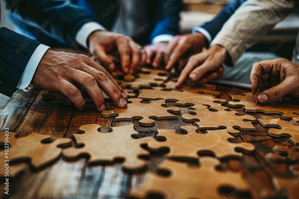 team of businessmen assembles a puzzle, teamwork of business team of businessmen assembles a puzzle, teamwork of business