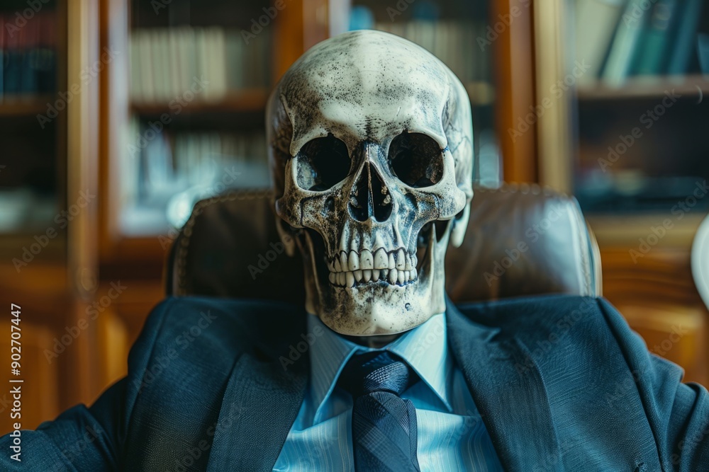 Skeleton businessman manager in suit in office Skeleton businessman manager in suit in office