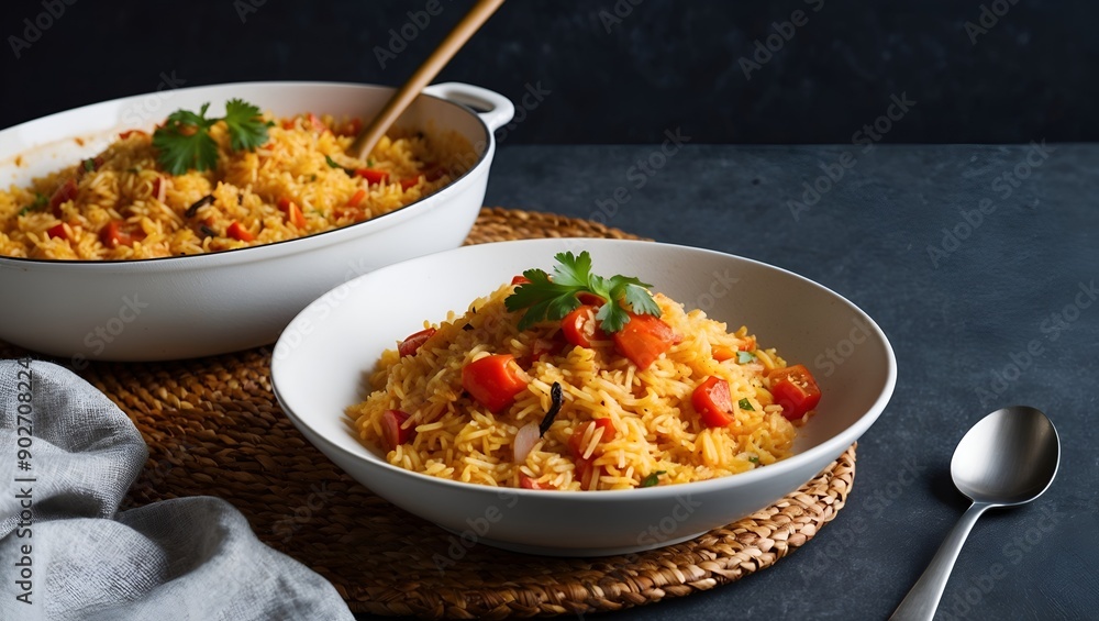 Jollof Rice A popular one-pot rice dish cooked with tomatoes, onions ...