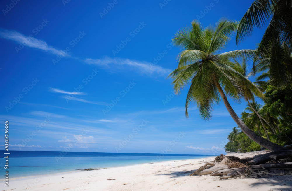 White Sand Beach with Palm Trees and Clear Blue Sky on Siparuy Island White Sand Beach with Palm Trees and Clear Blue Sky on Siparuy Island