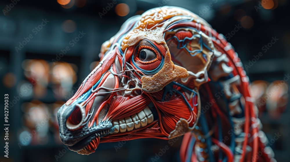 Anatomically Detailed Model of a Horse's Head Displayed in Educational Museum Exhibition Anatomically Detailed Model of a Horse's Head Displayed in Educational Museum Exhibition