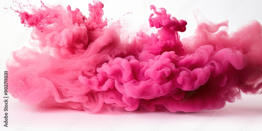 Fototapeta premium Pink smoke cloud on white background, pink red smoke paint explosion,