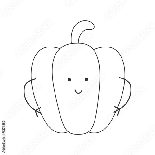 Vector Illustration of Children Healthy Nutrition Concept with a Cute Cartoon Funny Paprika. Baby Vegetable Character or Mascot