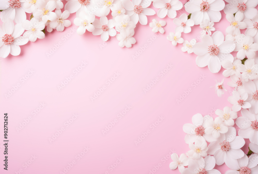 Cute White Flowers on a Pink Background with Empty Space for Text Cute White Flowers on a Pink Background with Empty Space for Text