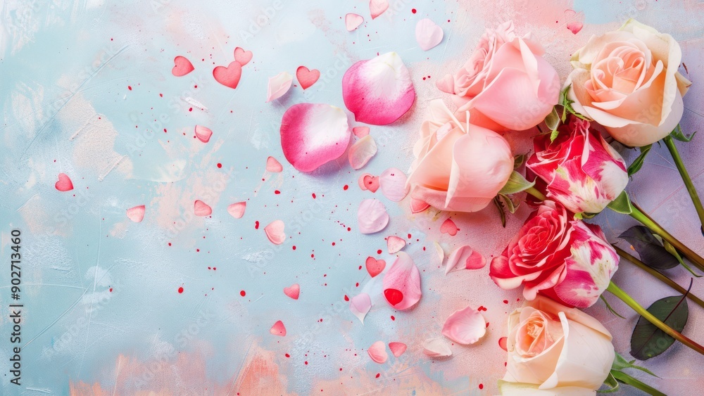 elegant mother's day card with soft pink and white roses on a pastel background with heart-shaped petals elegant mother's day card with soft pink and white roses on a pastel background with heart-shaped petals