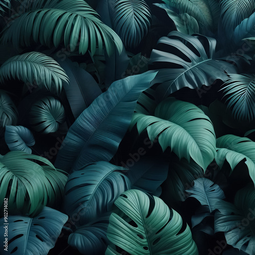 Wallpaper Mural background from tropical leaves. green large exotic tropical leaves Torontodigital.ca