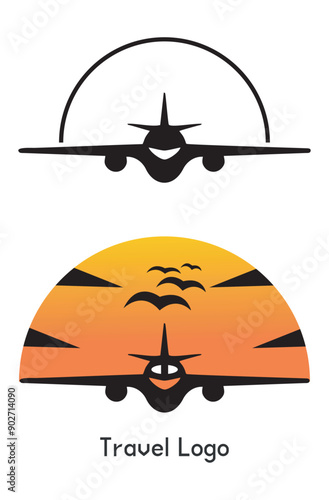 Airplane icon takeoff logo black pictogram set vector or plane take off flying silhouette shape graphic simple plain clipart symbol, airport airline jet circle sign, with dark skye 
