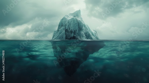 Large iceberg is floating in the ocean with most of its mass hidden underwater photo